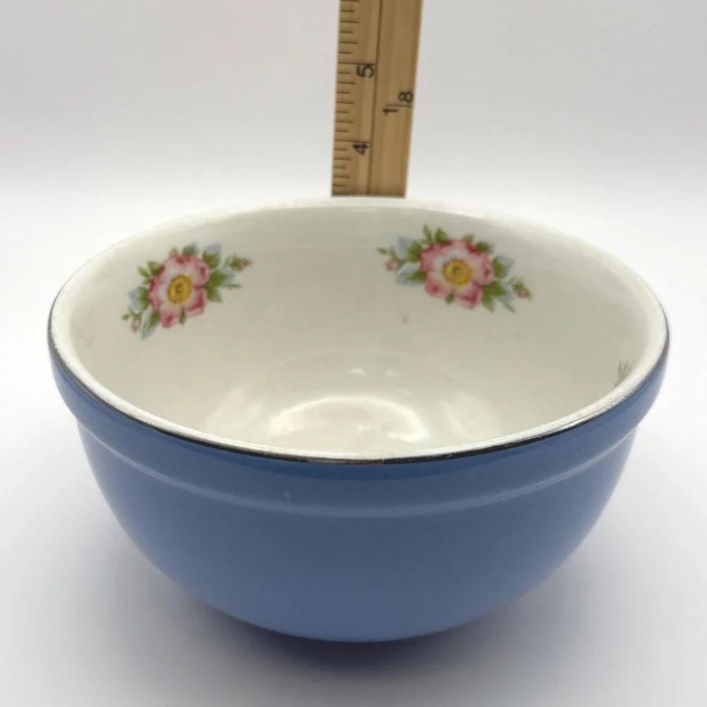 Vintage Hall China Wild Rose Bowl Cadet Blue Floral Cottage Grandma Core Shabby